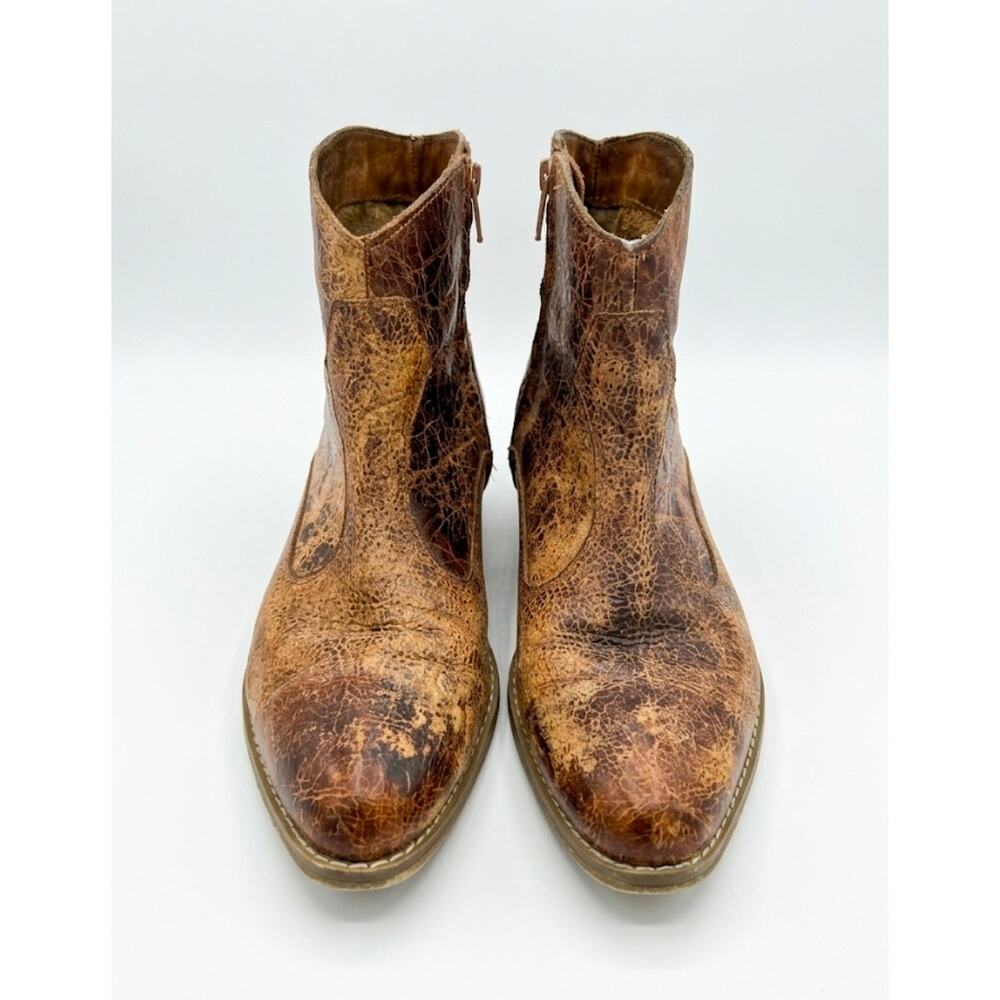 Diba True Brown Distressed Round Tie Leather Heeled Ankle Boots Size 8.5